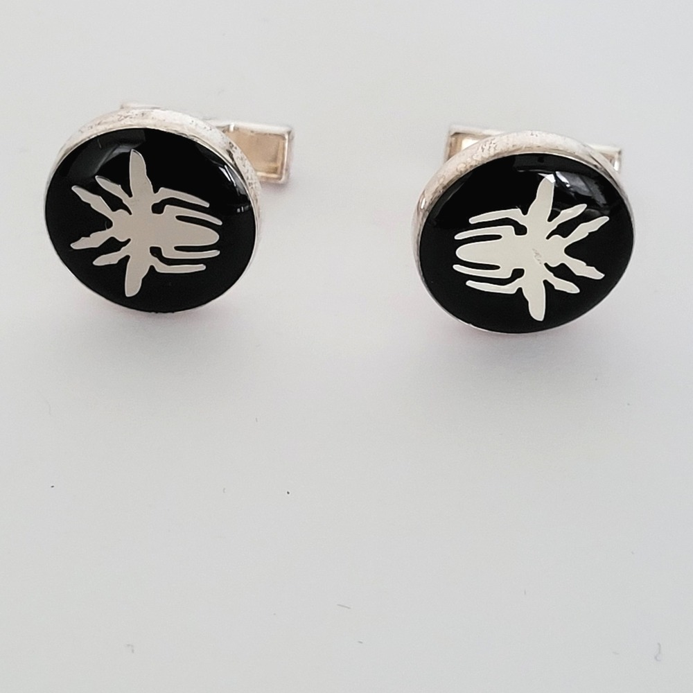 Christian Dior Homme Spider Cufflinks Black Enamel Silver Tone Mens Jewelry - Picture 1 of 6